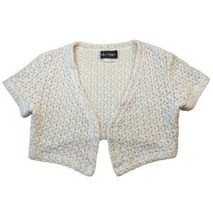 Vintage Ms Choice California Women's Crochet Cropped Sweater Size 14 Cream